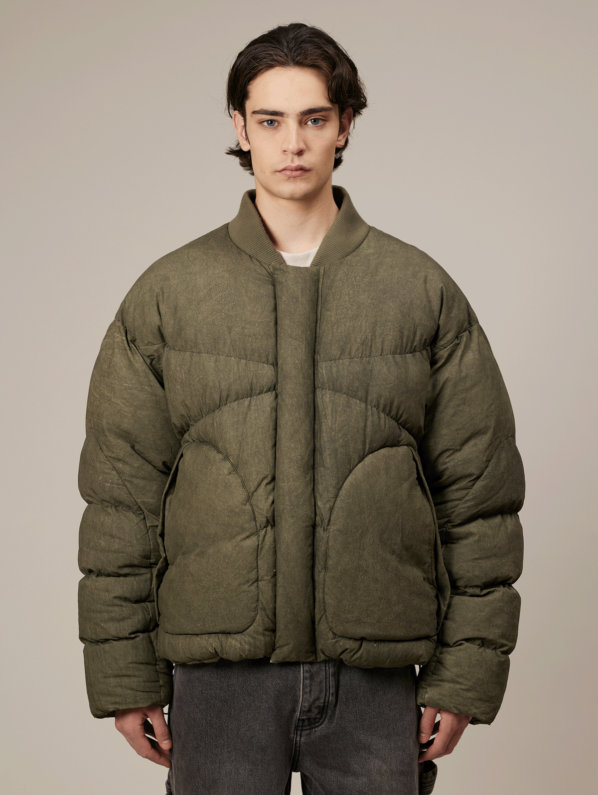 GREEN WASHED BOMBER PUFFER JACKET - Mosquets