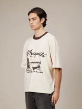 CREAM BROWN CONTRAST COLLAR T-SHIRT "VACATION"