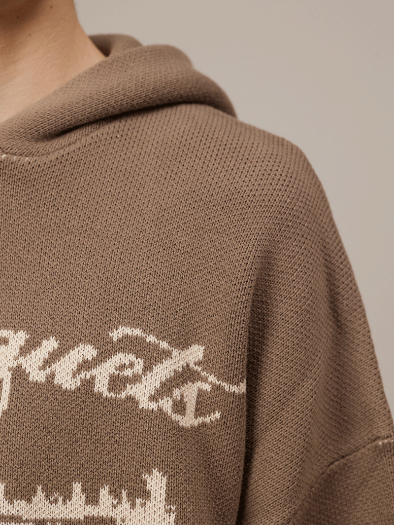 LIGHT BROWN KNIT HOODED "VACATION ON THE LAKE"