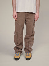 BROWN WASHED DECONSTRUCTED CARGO PANTS