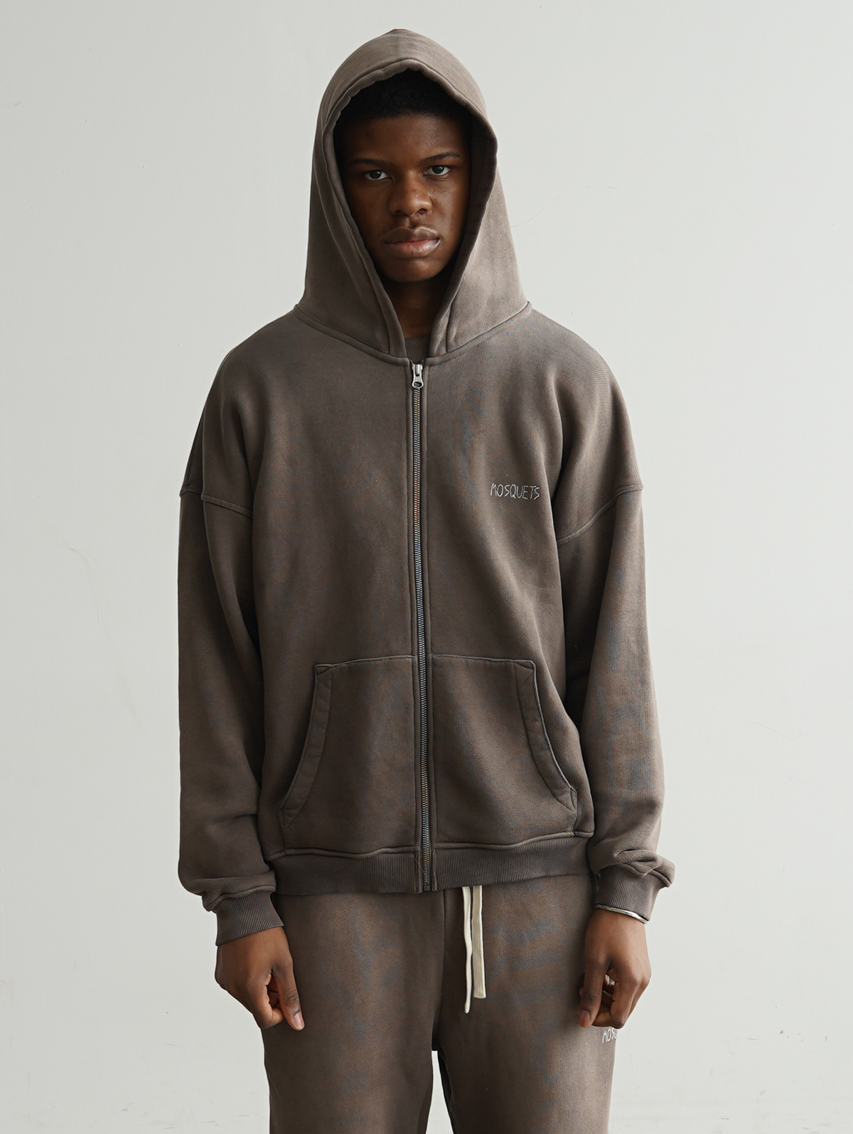 BROWN SUNFADED ZIP HOODED "EVERYDAYS" - Mosquets