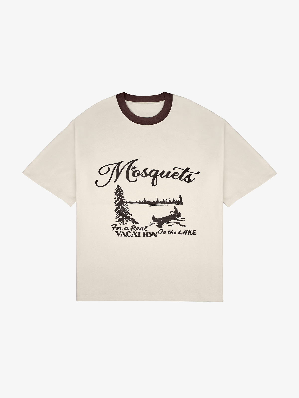 CREAM BROWN CONTRAST COLLAR T-SHIRT "VACATION"