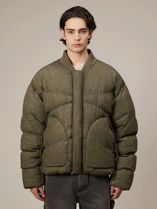 GREEN WASHED BOMBER PUFFER JACKET