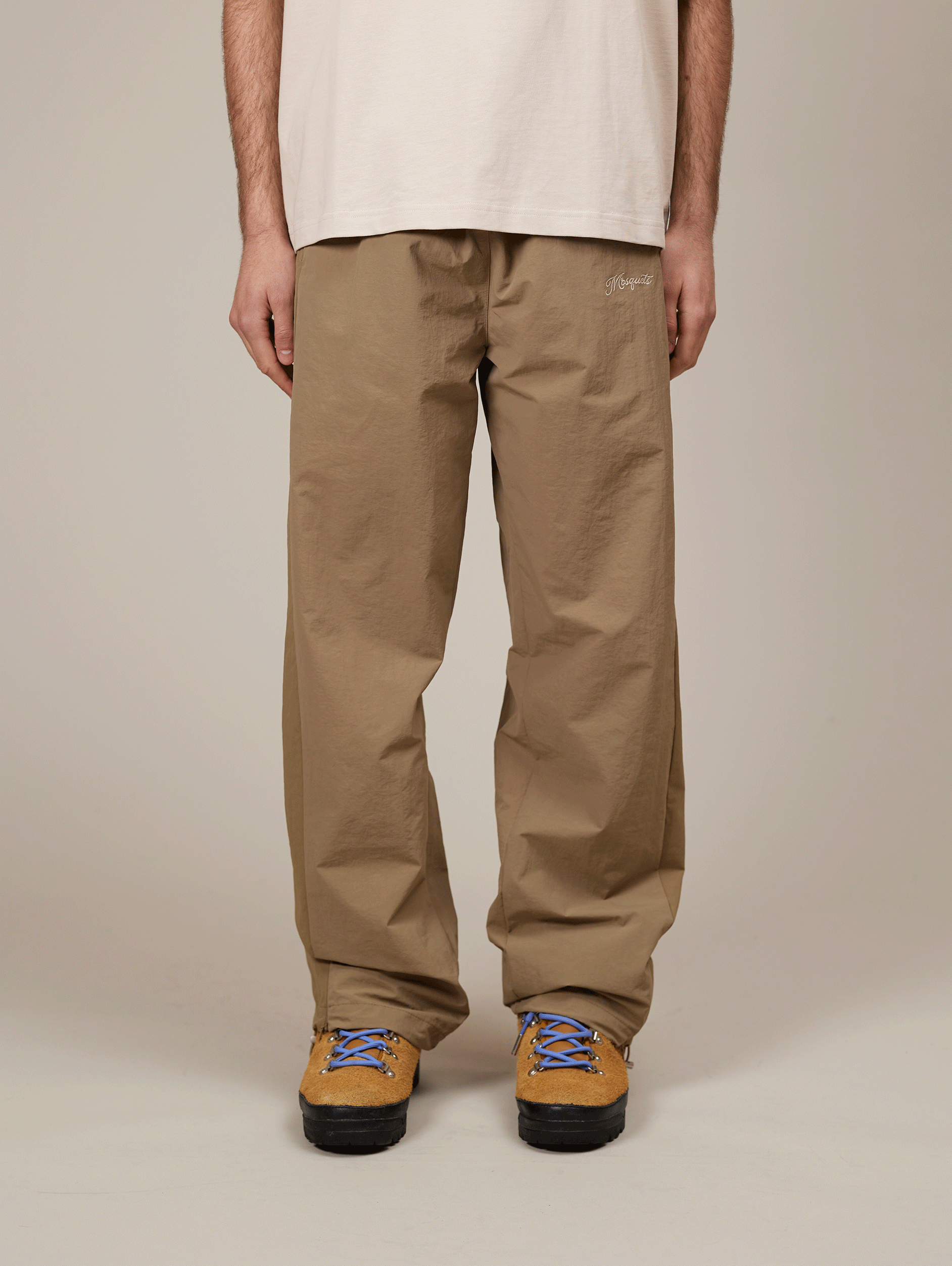 BEIGE CONTRAST NYLON TRACK PANTS