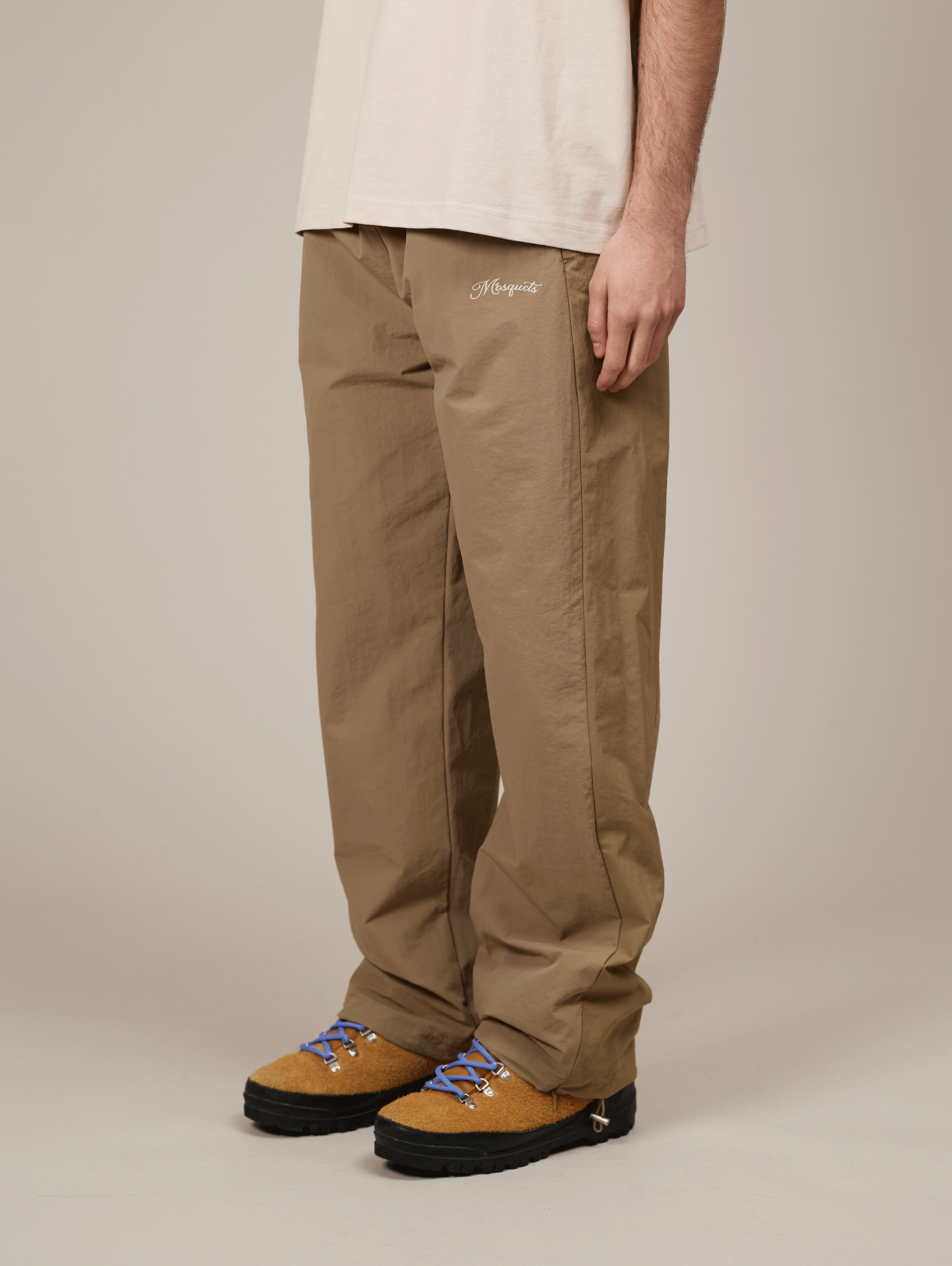 BEIGE CONTRAST NYLON TRACK PANTS