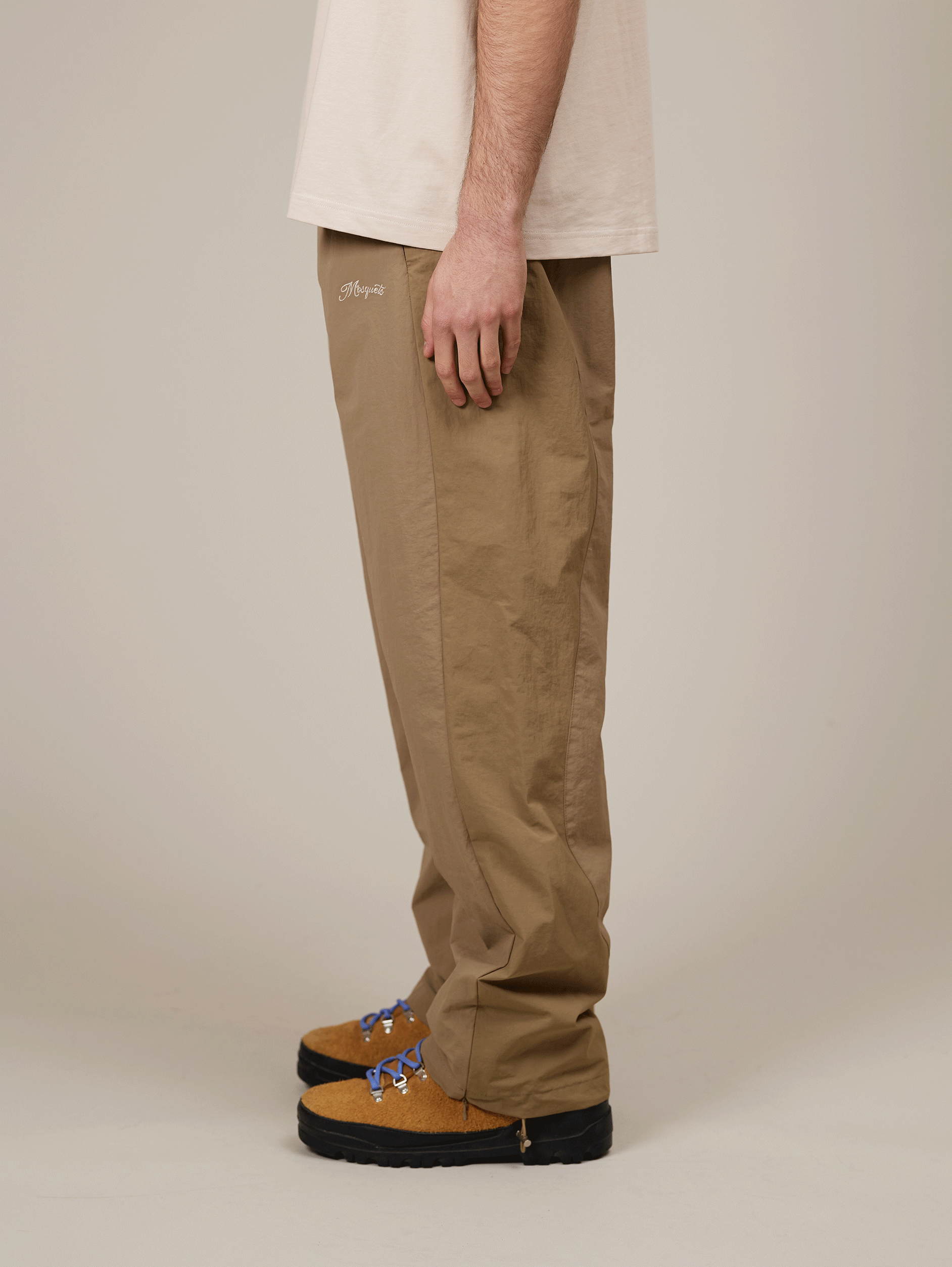 BEIGE CONTRAST NYLON TRACK PANTS