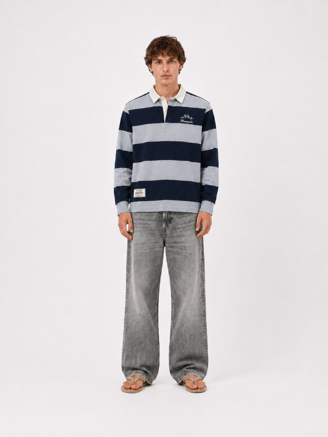 RUGBY POLO STRIPE BLUE GREY 