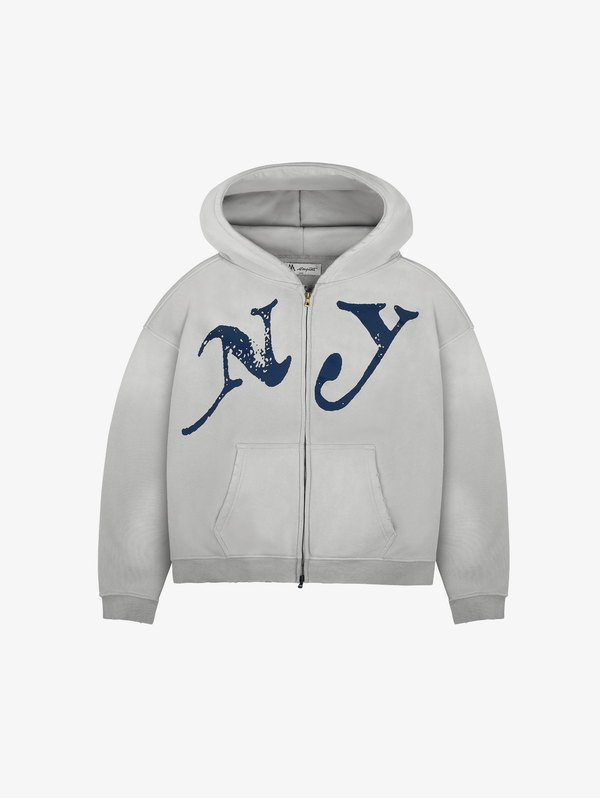 LIGHT GREY SUNFADED ZIP HOODED "NY"