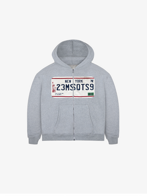 GREY MELANGE  ZIP HOODED "PLATE"