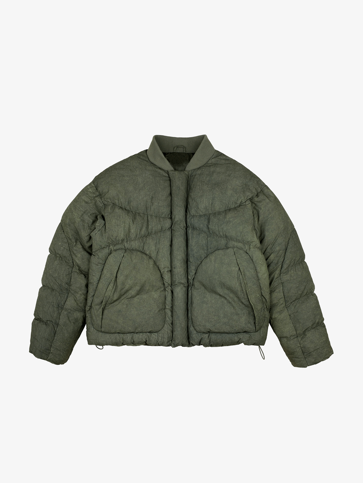 GREEN WASHED BOMBER PUFFER JACKET