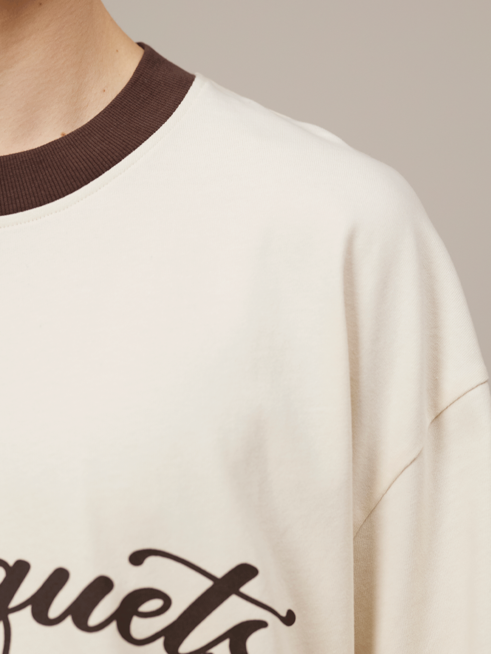 CREAM BROWN CONTRAST COLLAR T-SHIRT 