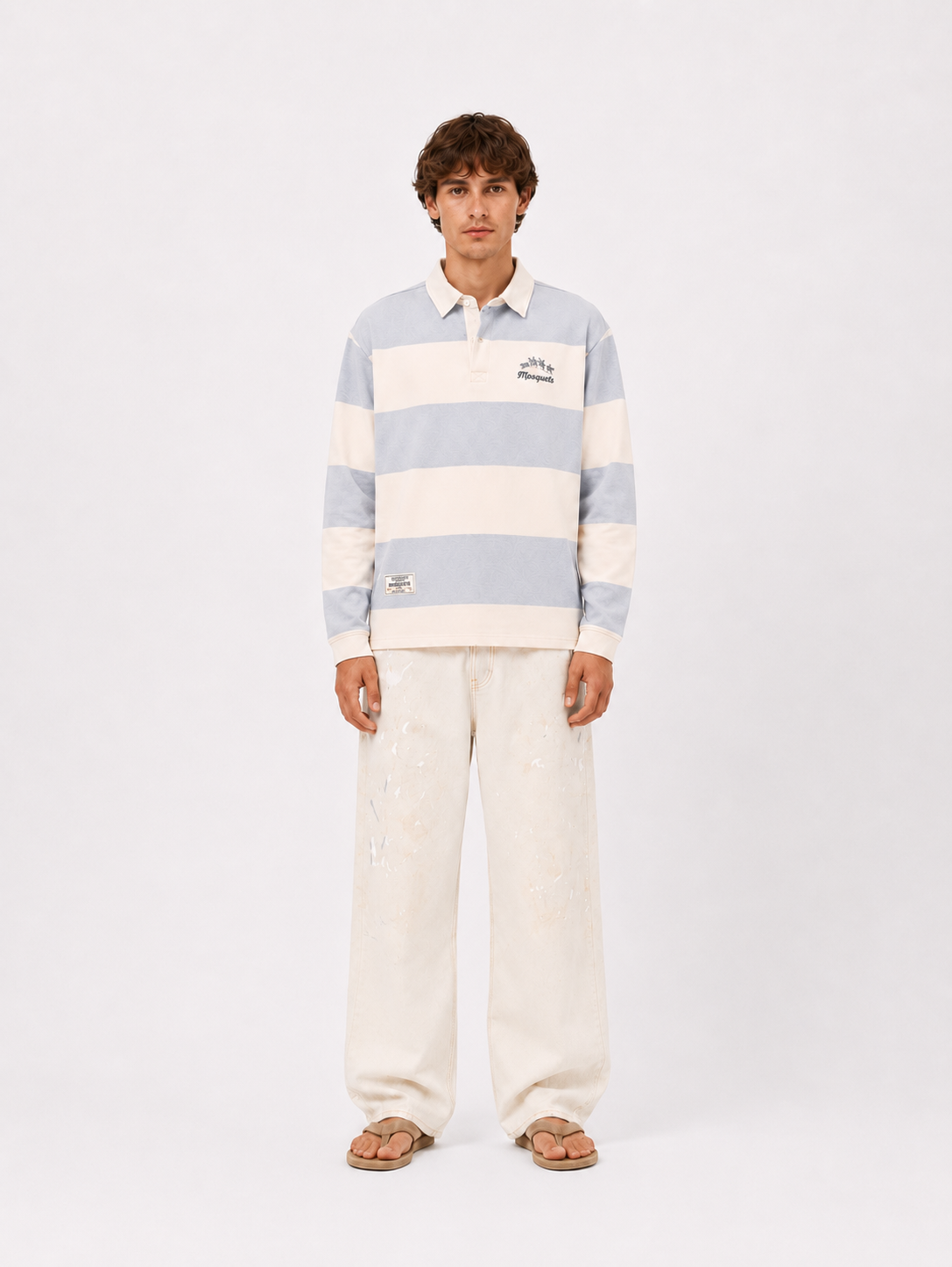 RUGBY POLO STRIPE GREY WHITE 