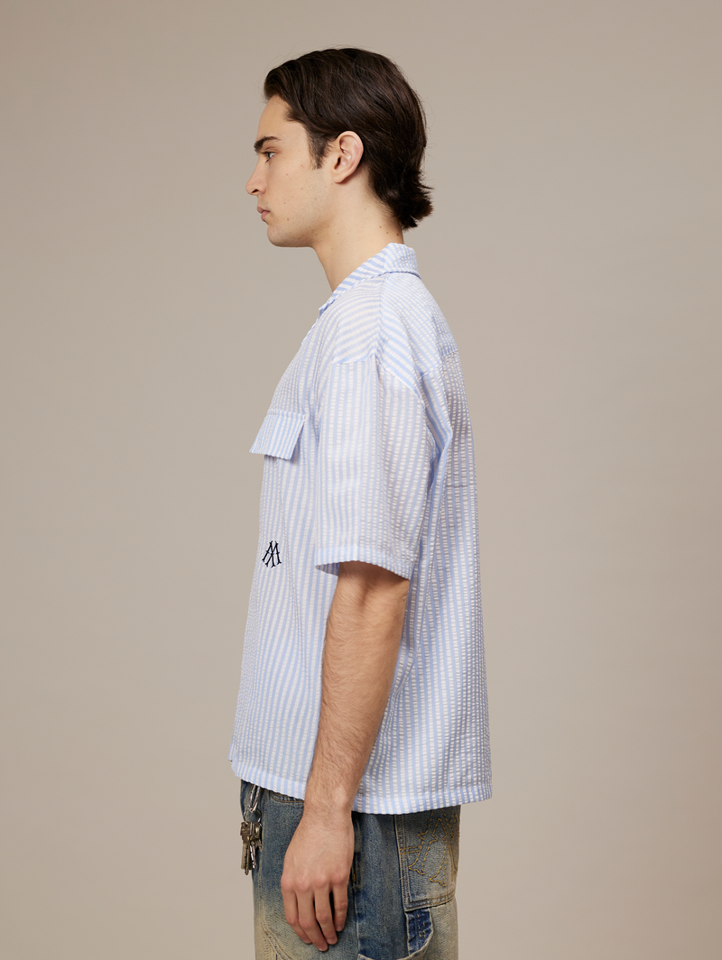 BLUE WHITE  STRIPE RESORT SHIRT "M"