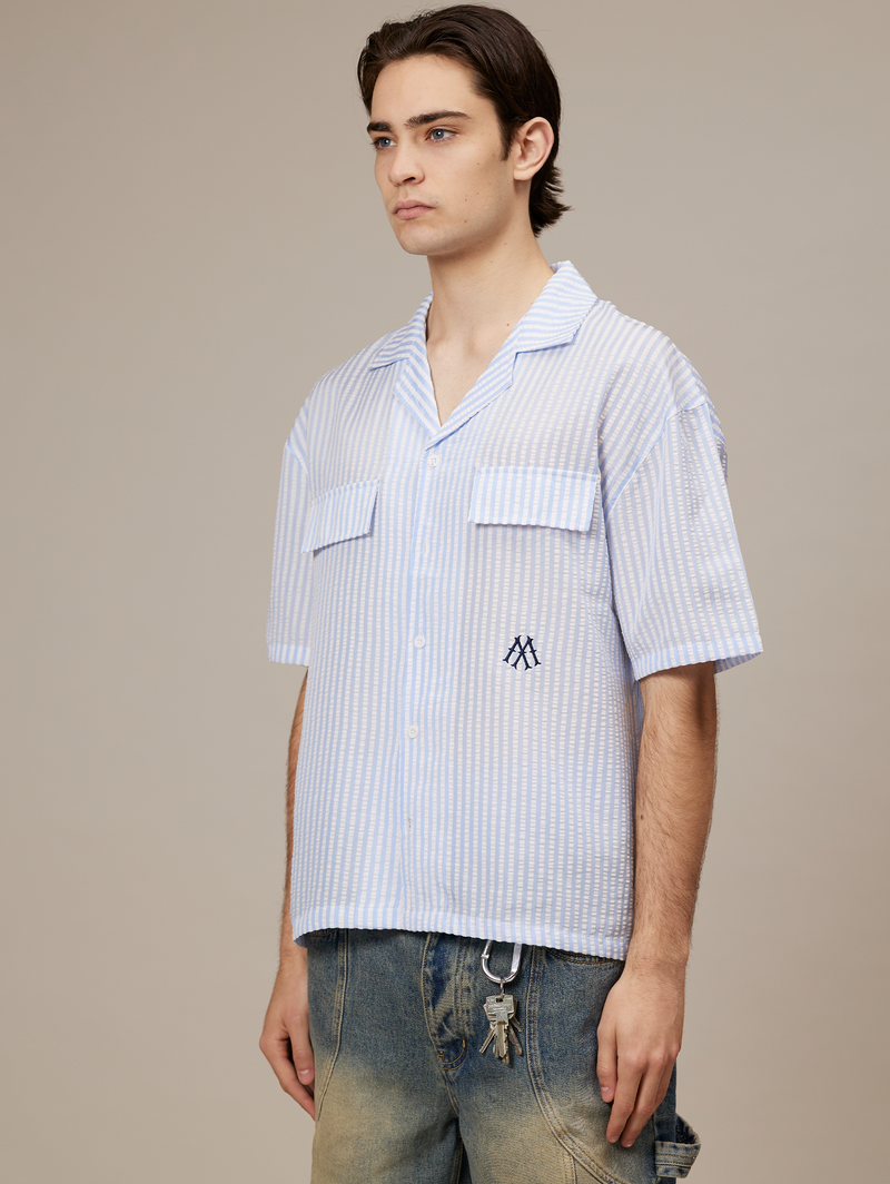 BLUE WHITE  STRIPE RESORT SHIRT "M"