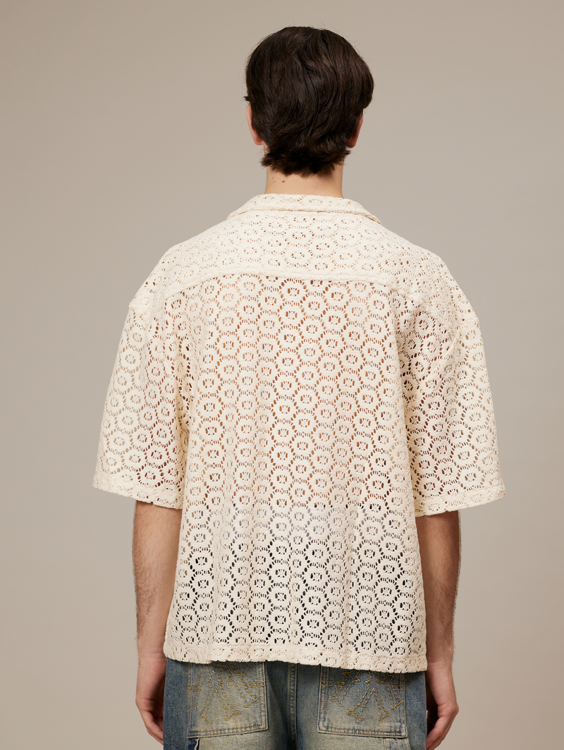 CREAM WHITE CROCHET RESORT SHIRT