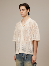 CREAM WHITE CROCHET RESORT SHIRT