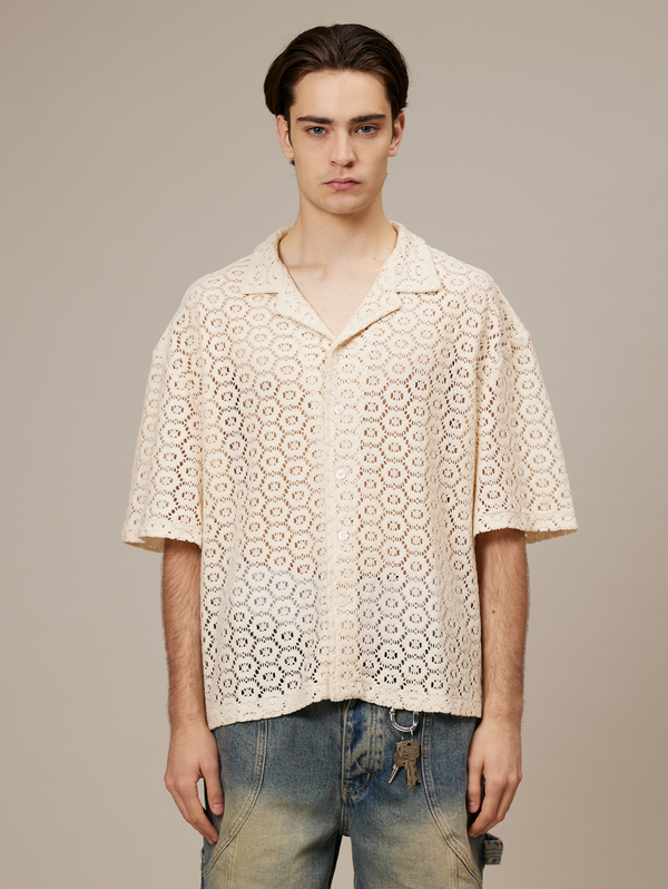 CREAM WHITE CROCHET RESORT SHIRT