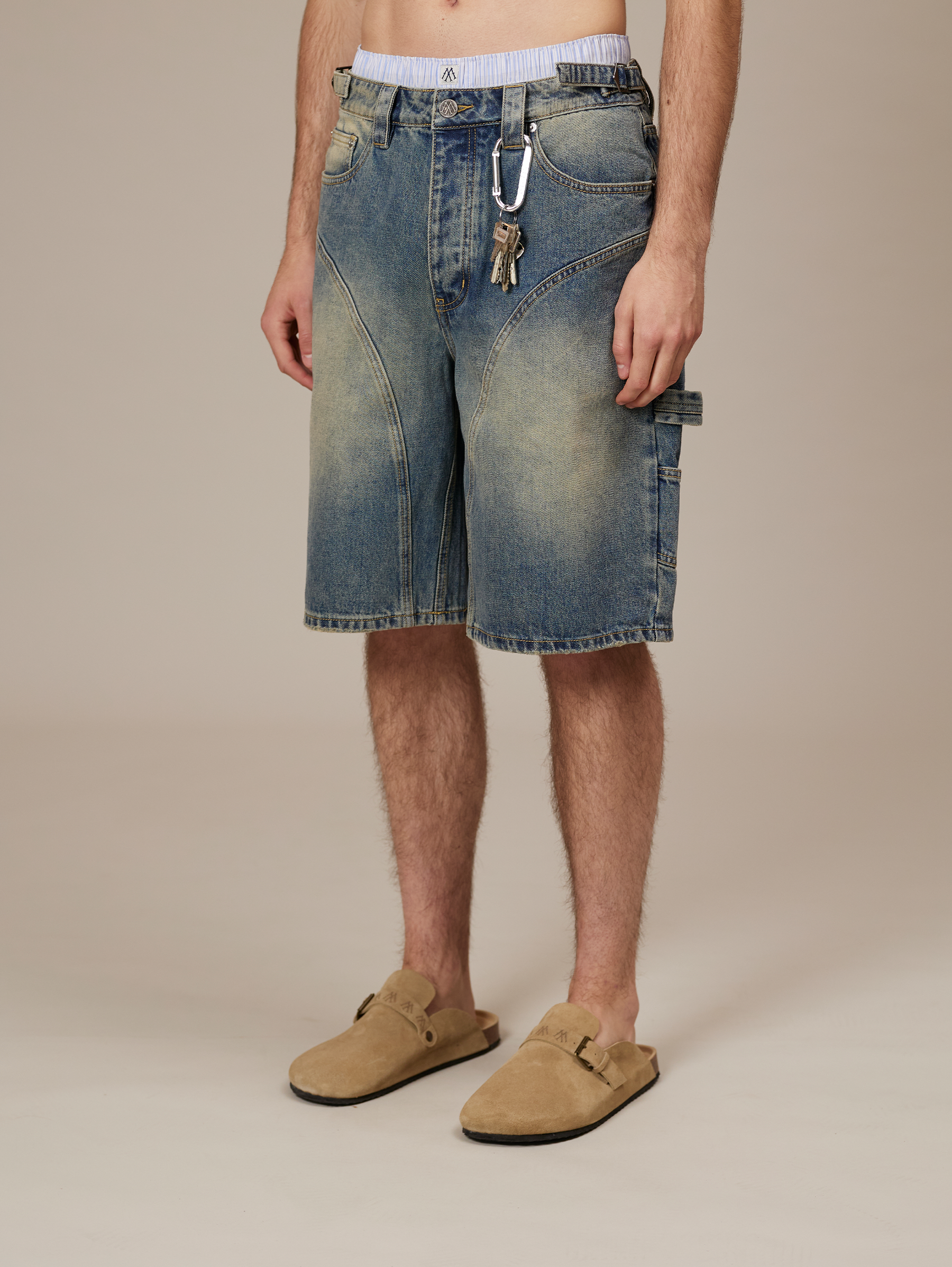 MID BLUE WASHED DENIM JORTS "V1"