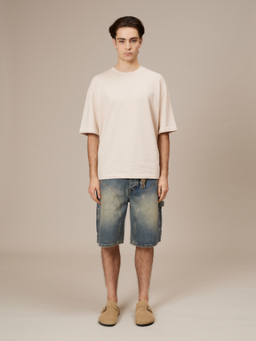 MID BLUE WASHED DENIM JORTS "V1"