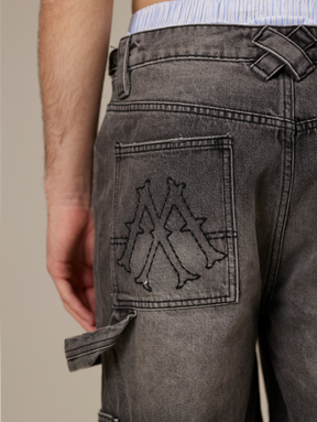 GREY WASHED DENIM JORTS "V1"