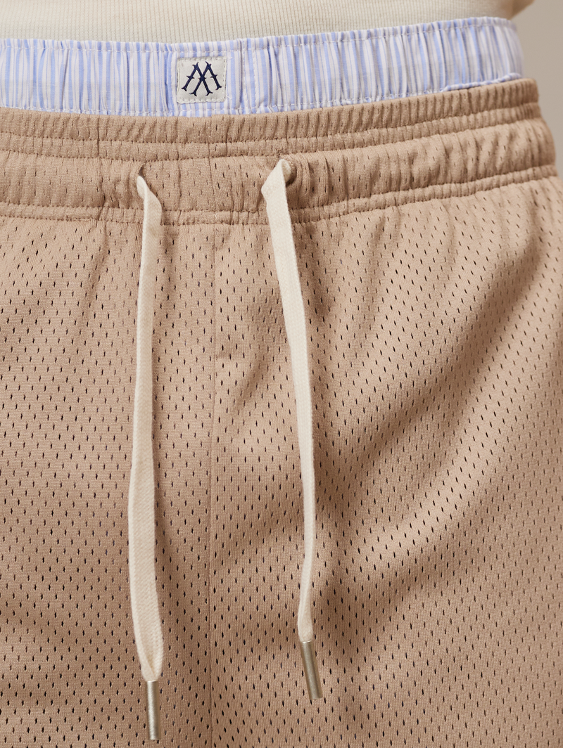 BEIGE MESH SHORTS STRIPE "LIGHT BROWN"