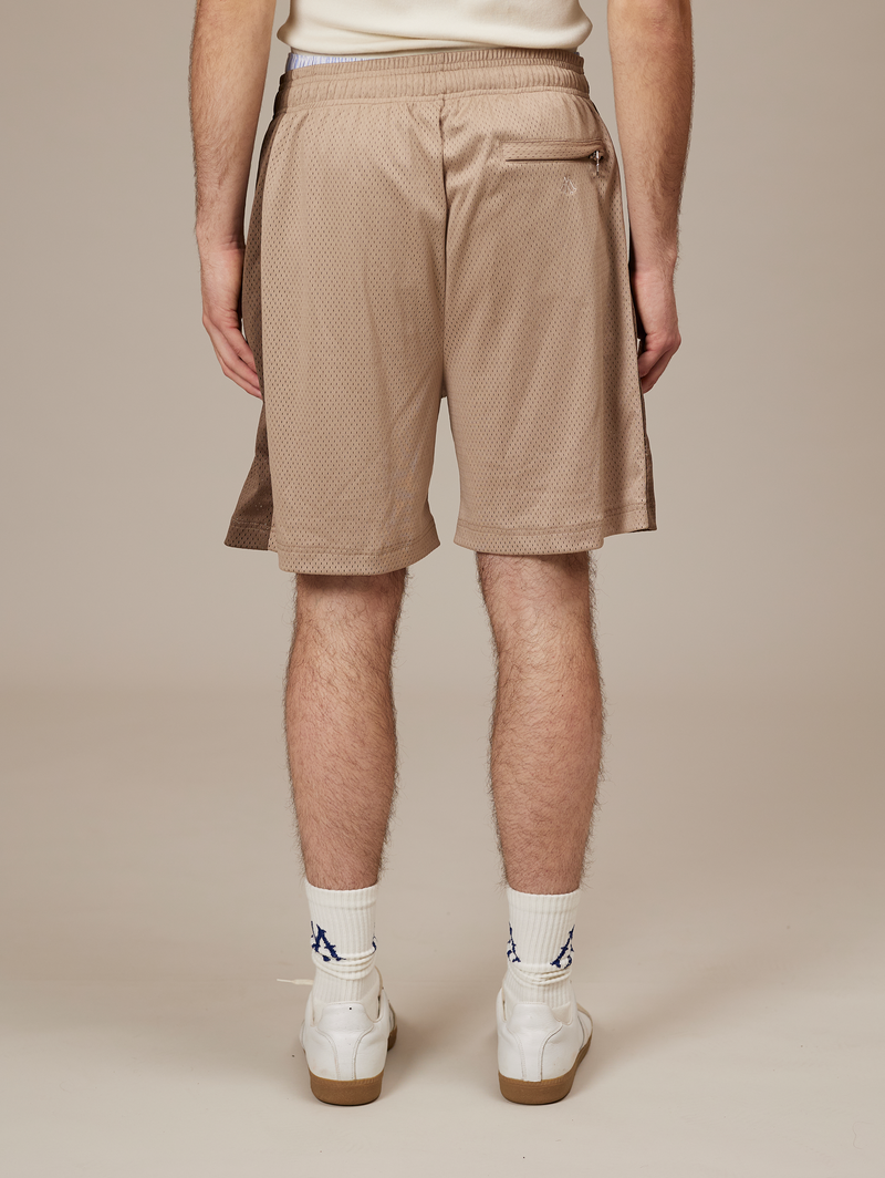 BEIGE MESH SHORTS STRIPE "LIGHT BROWN"