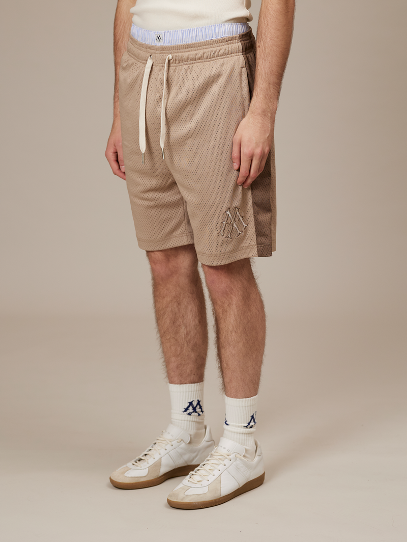 BEIGE MESH SHORTS STRIPE "LIGHT BROWN"