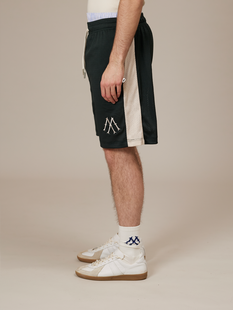 DARK GREEN MESH SHORTS STRIPE "CREAM"