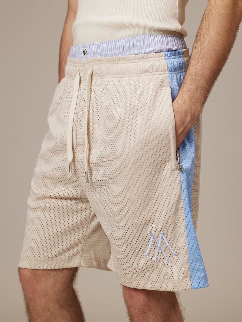 CREAM MESH SHORTS STRIPE "LIGHT BLUE"