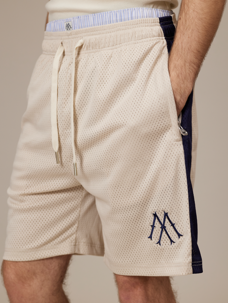 CREAM MESH SHORTS STRIPE "DARK BLUE"