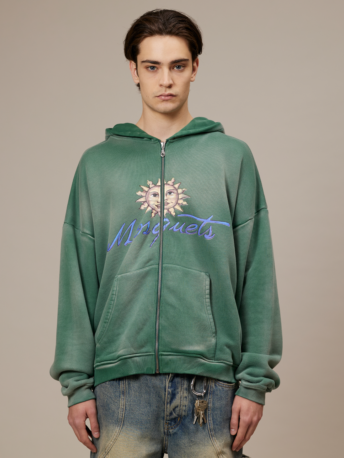 GREEN SUNFADED ZIP HOODED "SUN"