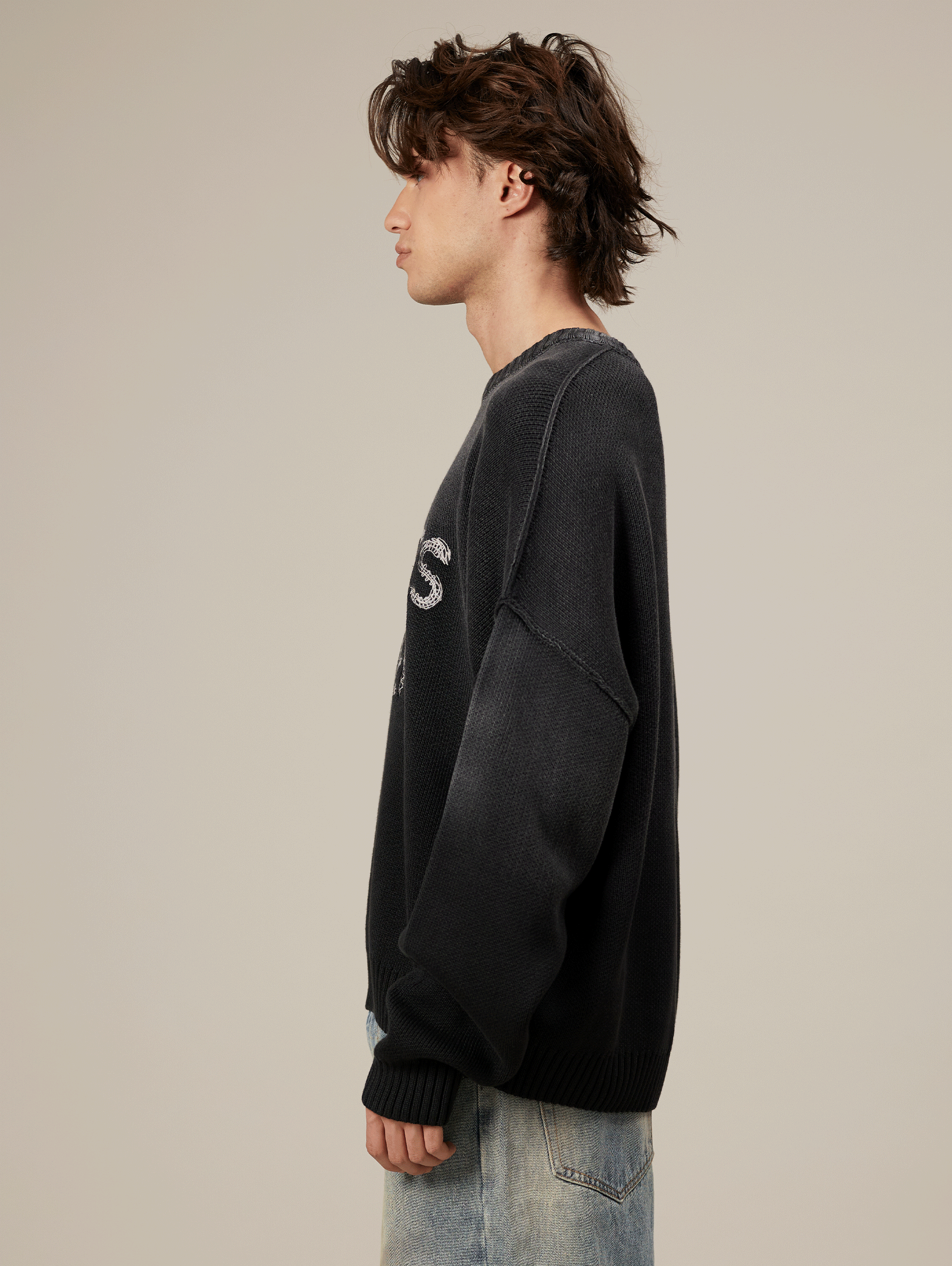 BLACK SUNFADED KNIT SWEATER 