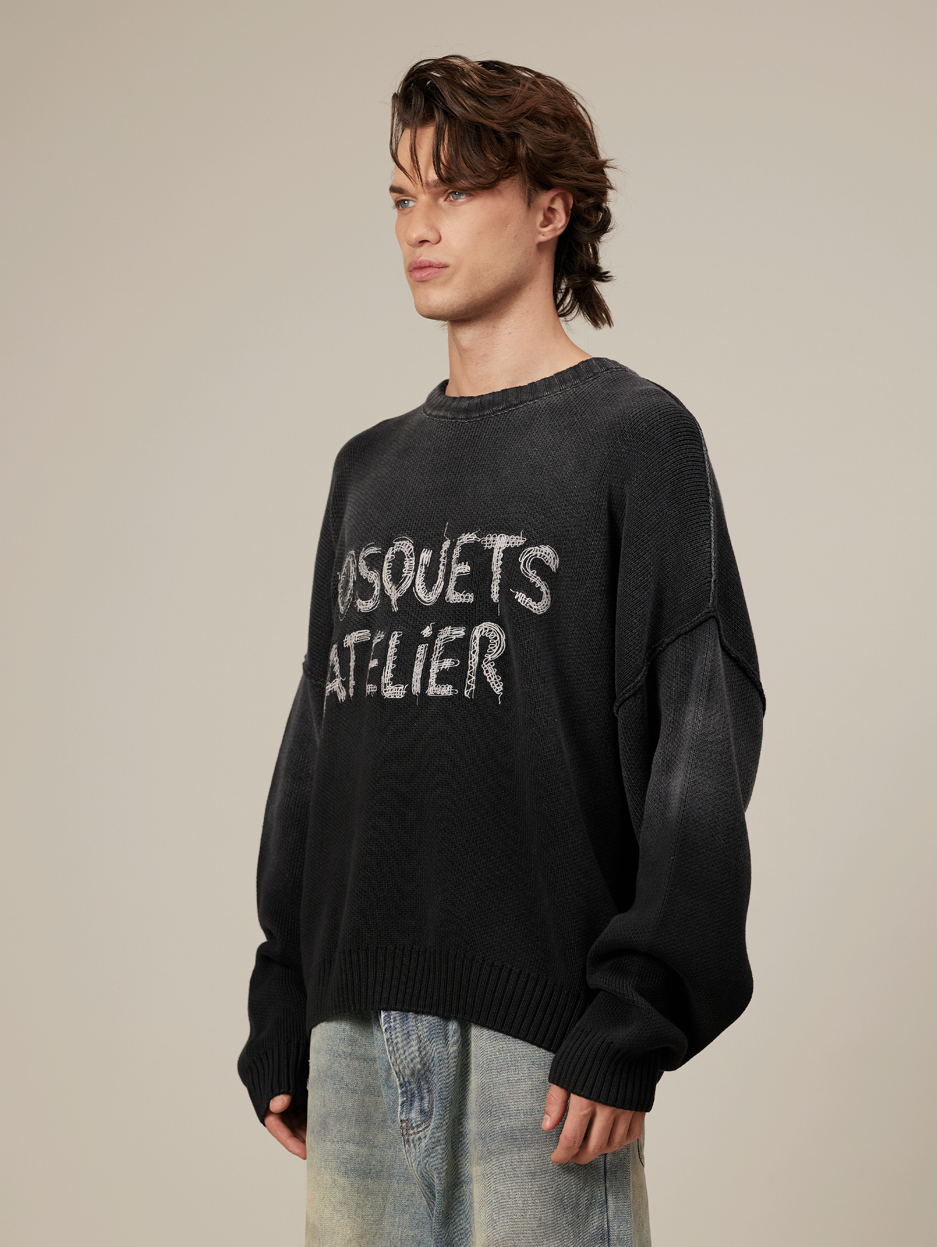 BLACK SUNFADED KNIT SWEATER 