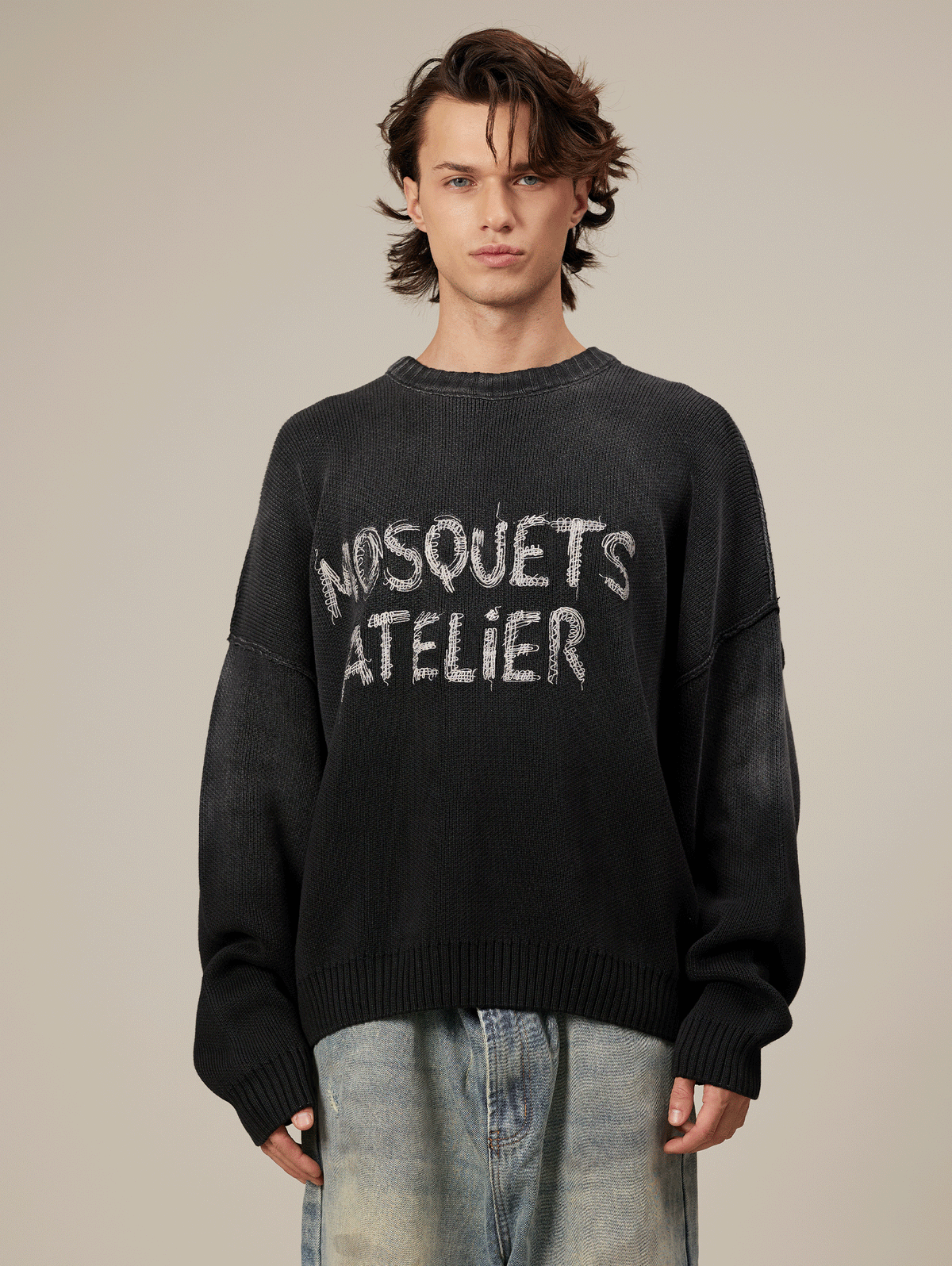 BLACK SUNFADED KNIT SWEATER "ATELIER"