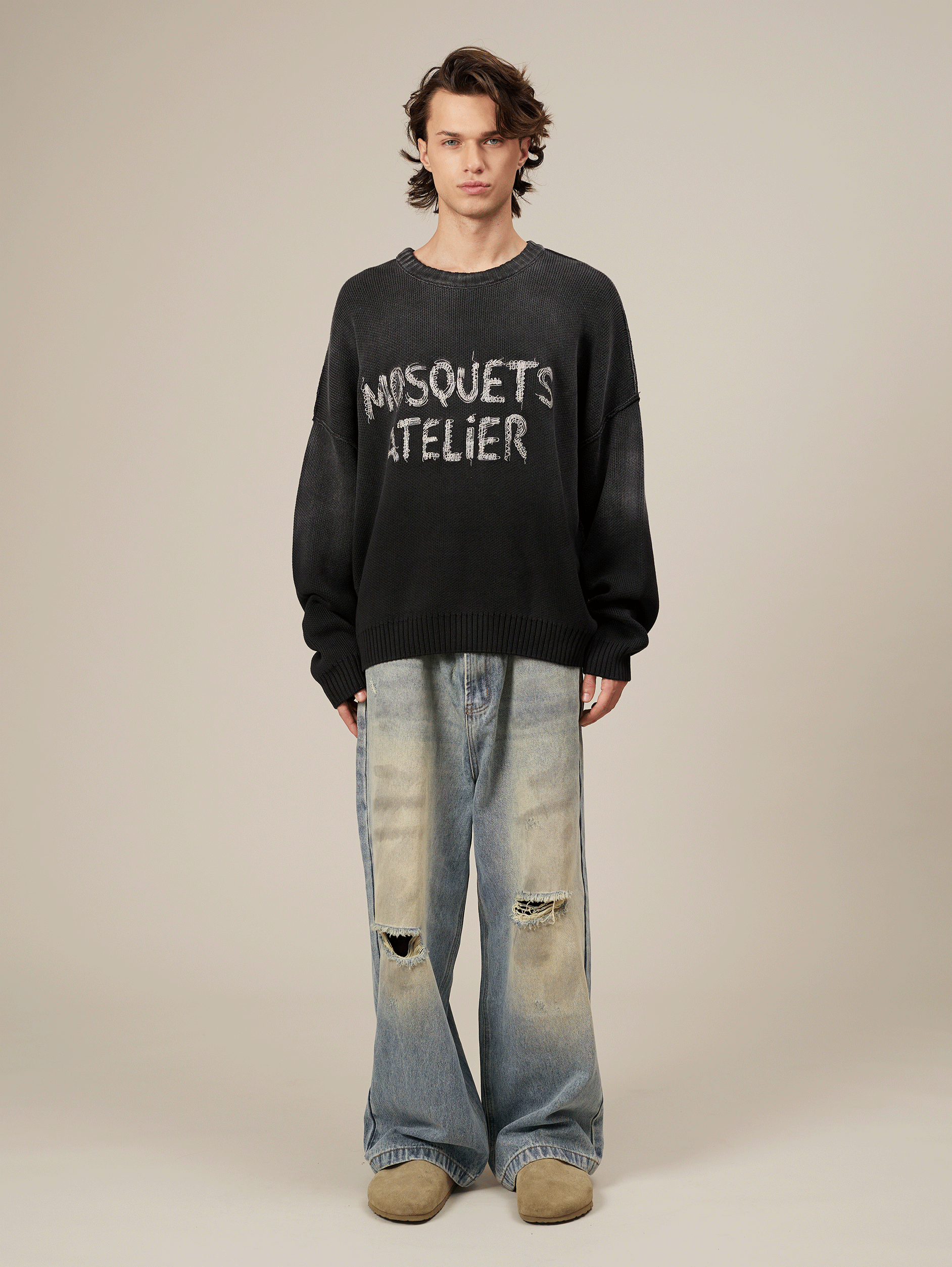 BLACK SUNFADED KNIT SWEATER 