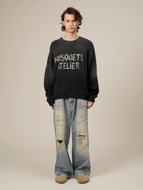 BLACK SUNFADED KNIT SWEATER "ATELIER"