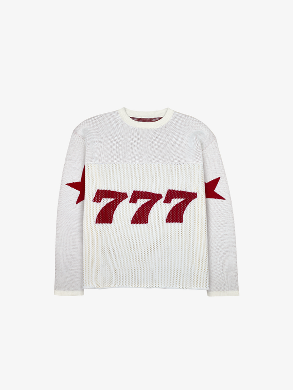 CREAM WHITE KNIT FOOTBALL SHIRT "777"