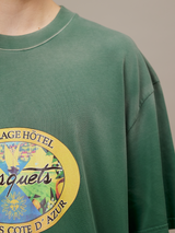 GREEN SUNFADED T-SHIRT "HOTEL EMBLEM"