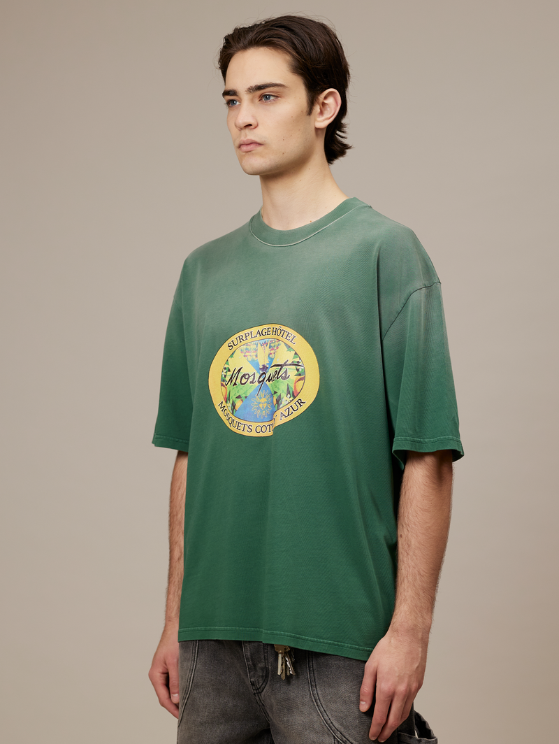 GREEN SUNFADED T-SHIRT "HOTEL EMBLEM"