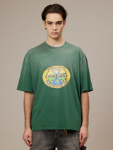 GREEN SUNFADED T-SHIRT "HOTEL EMBLEM"