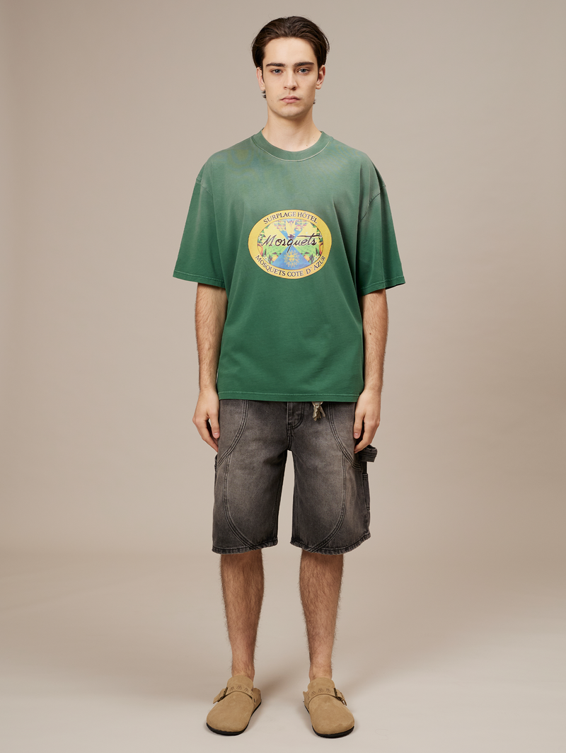 GREEN SUNFADED T-SHIRT "HOTEL EMBLEM"