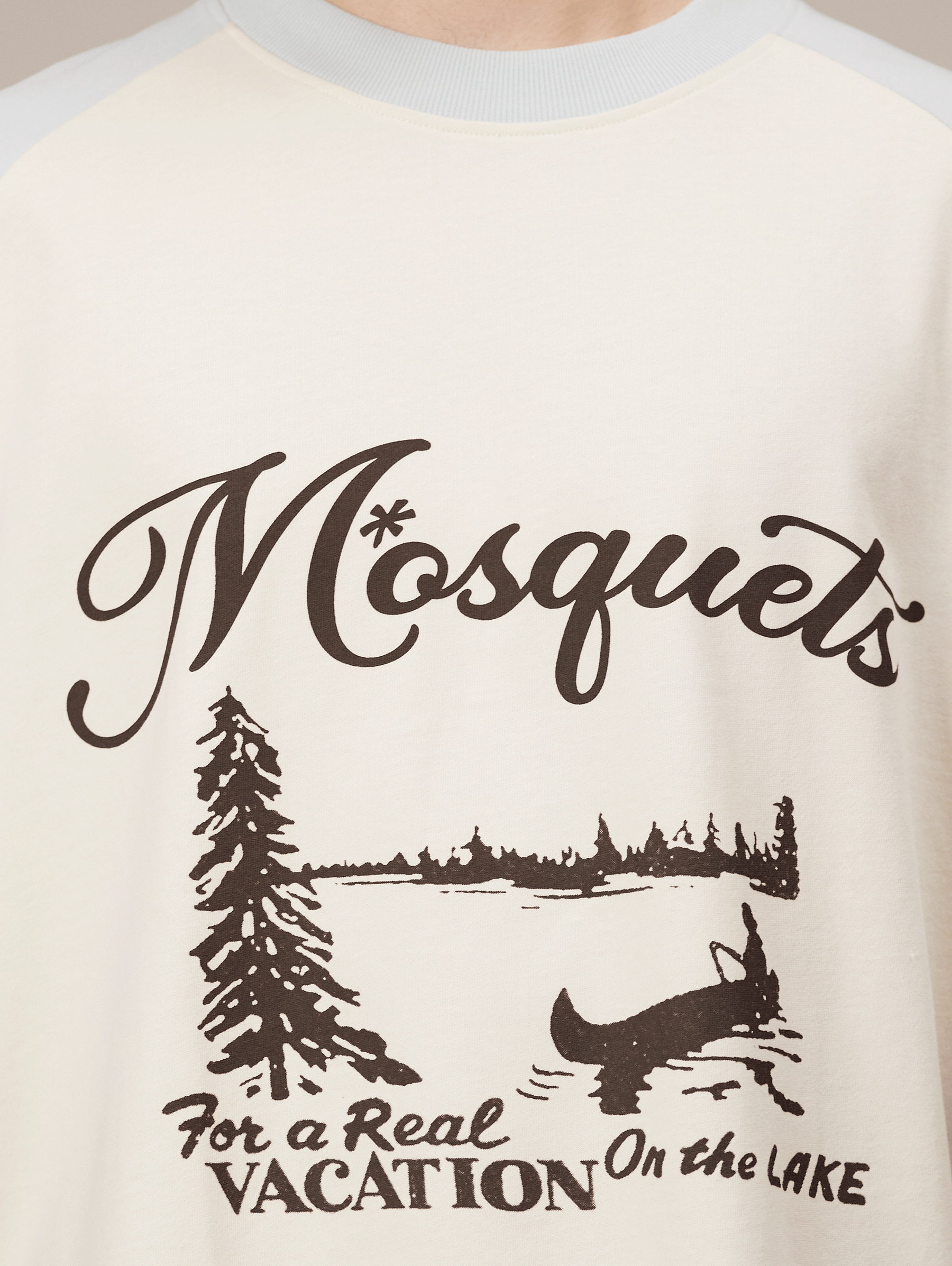 CREAM LIGHT BLUE RAGLAN T-SHIRT "VACATION"