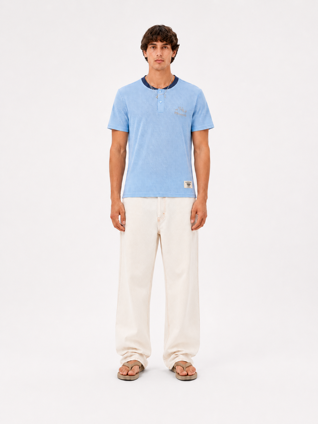 LIGHT BLUE MESH HENLEY 