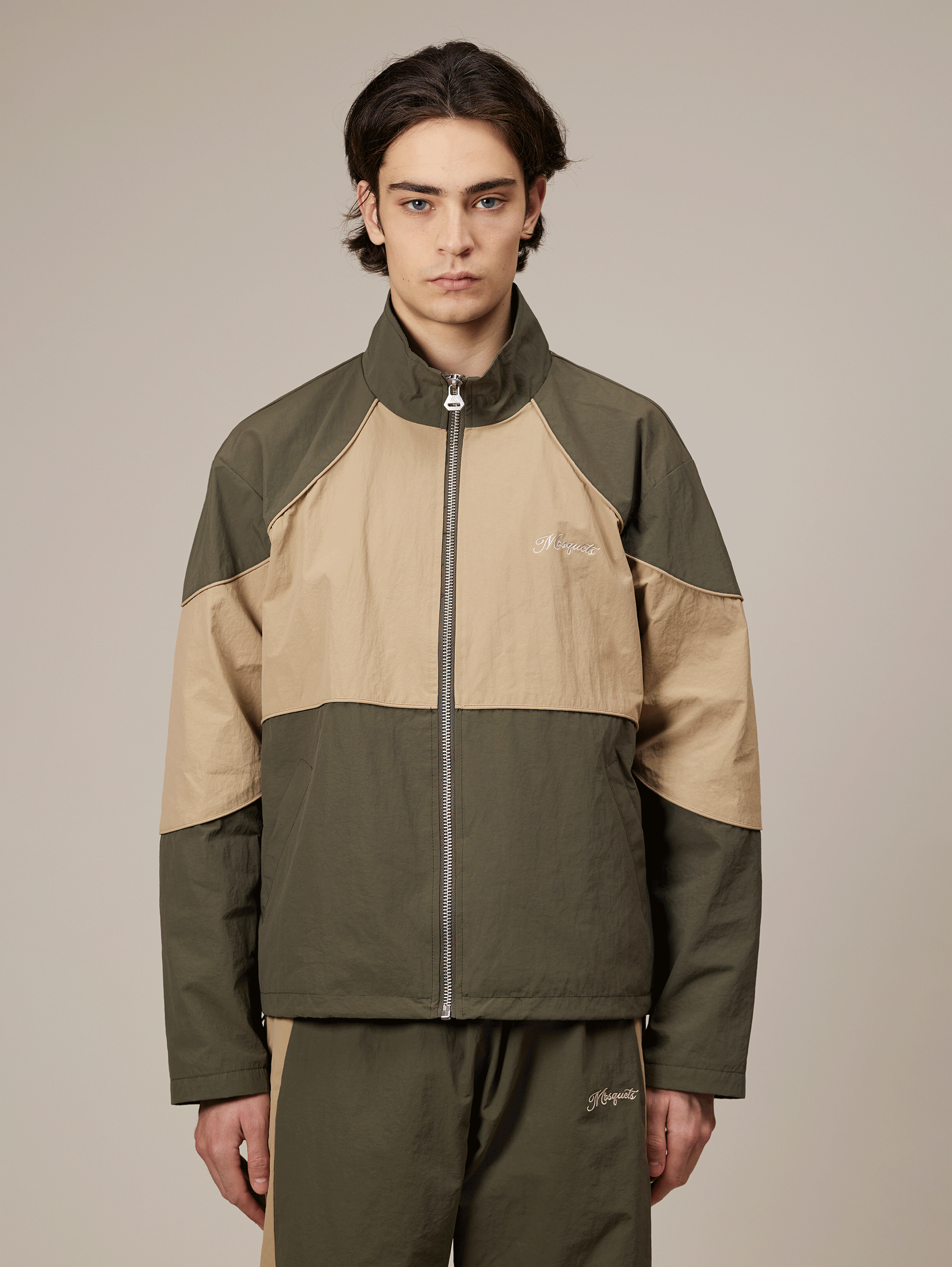 GREEN CONTRAST NYLON TRACK JACKET