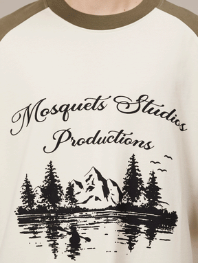 CREAM OLIVE RAGLAN T-SHIRT "PRODUCTIONS"