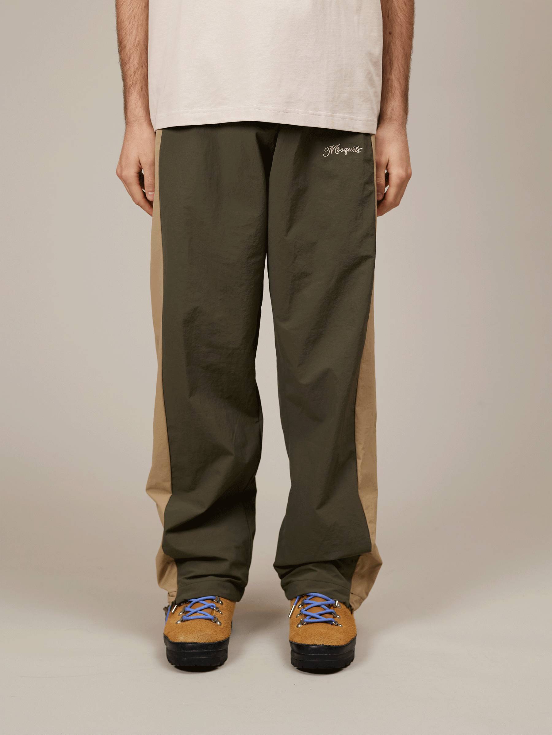 GREEN CONTRAST NYLON TRACK PANTS