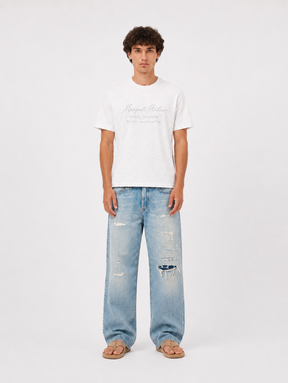 WHITE  SLUB T-SHIRT "MOSQUETS ATELIER" - Mosquets