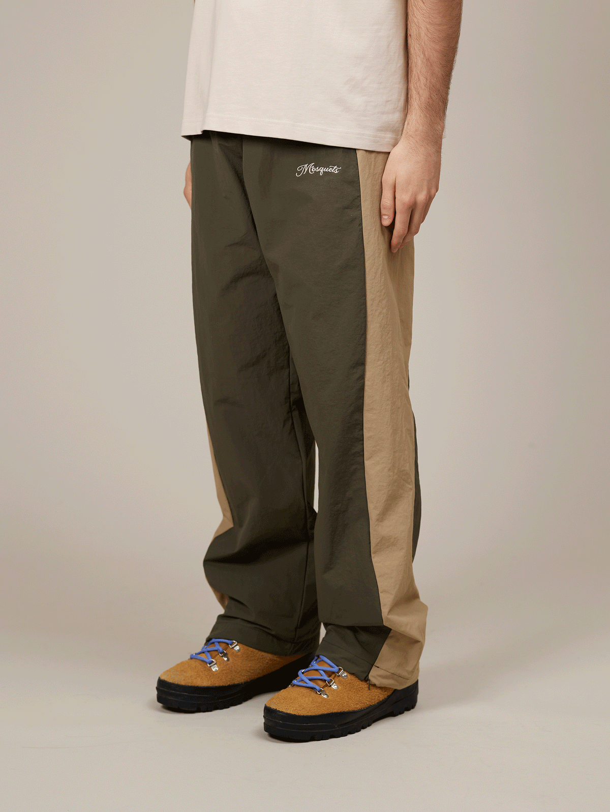 GREEN CONTRAST NYLON TRACK PANTS