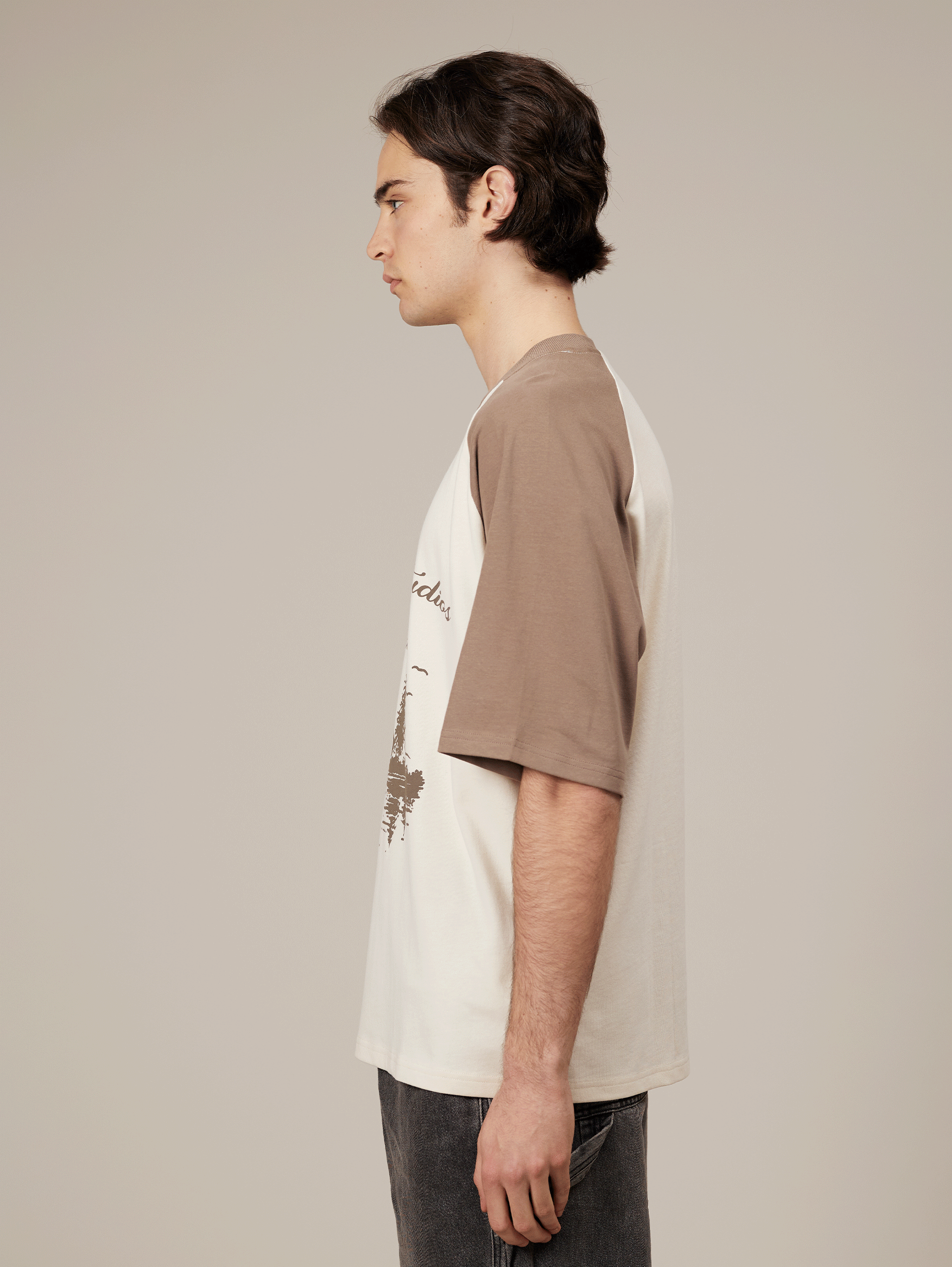 CREAM LIGHT BROWN RAGLAN T-SHIRT 