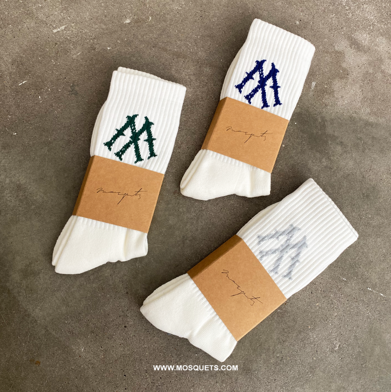 SOCKS CREAM WHITE "LIGHT GREY LOGO" - Mosquets